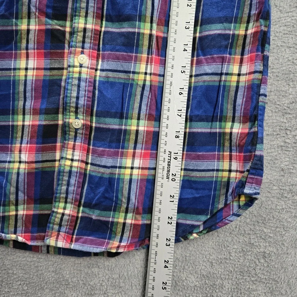 Ralph Lauren Boys Button Up Shirt M(1012) Blue Madras Polo Logo Embroidery Plaid